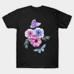 Flowers and Butterflies Watercolour Design T-Shirt